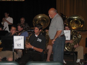 Don Haudenschild with former students and colleagues at a concert for hisretirement 